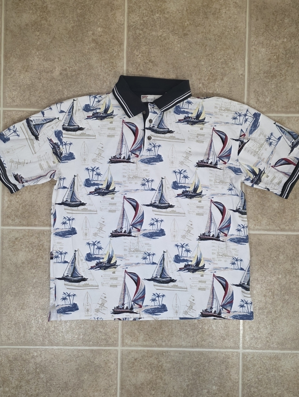 Vintage 90s Nautical Sailboat Polo Shirt Mens L Coastal Grandpa